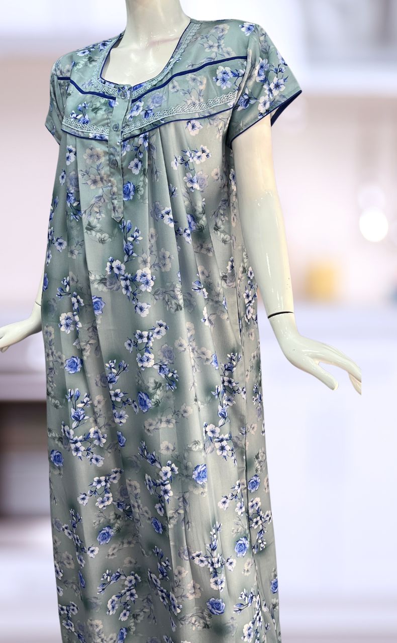 Blue Floral Spun Nighty. Flowy Spun Fabric | Laces and Frills - Laces and Frills