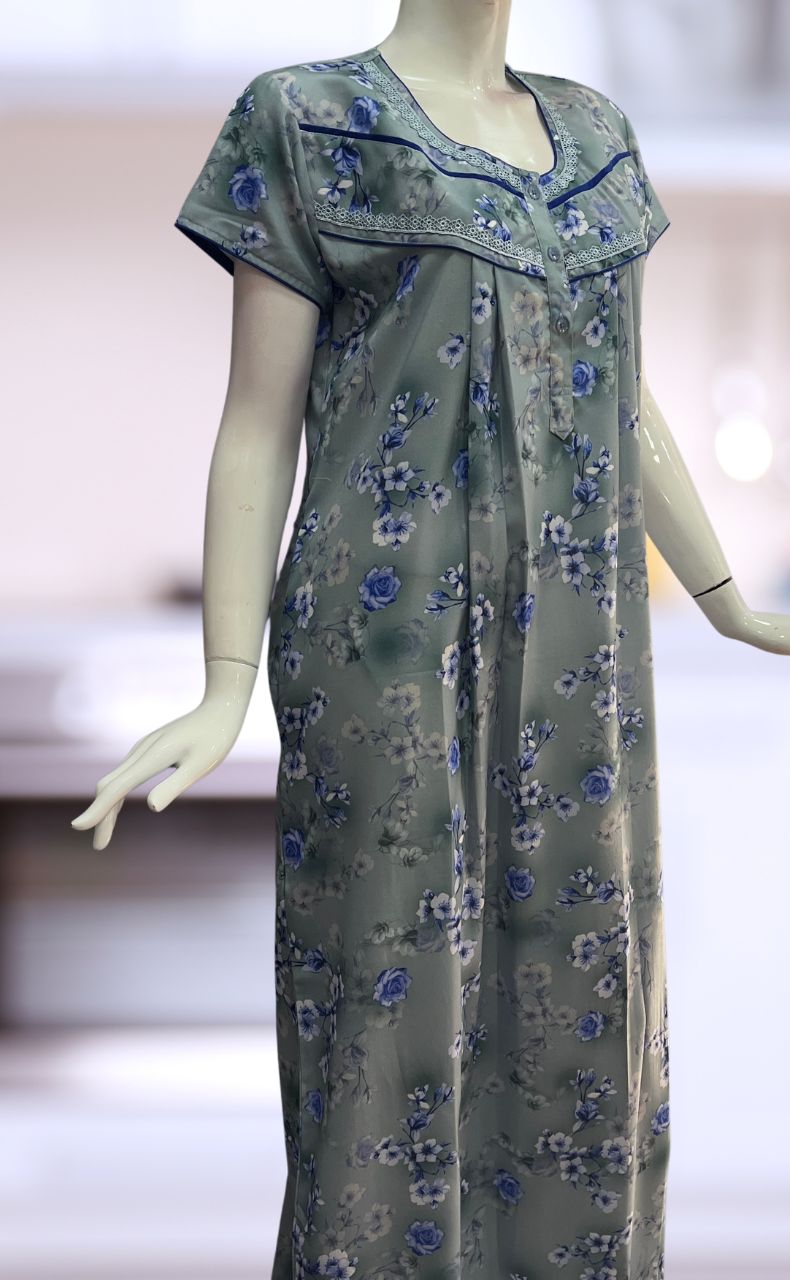 Blue Floral Spun Nighty. Flowy Spun Fabric | Laces and Frills - Laces and Frills