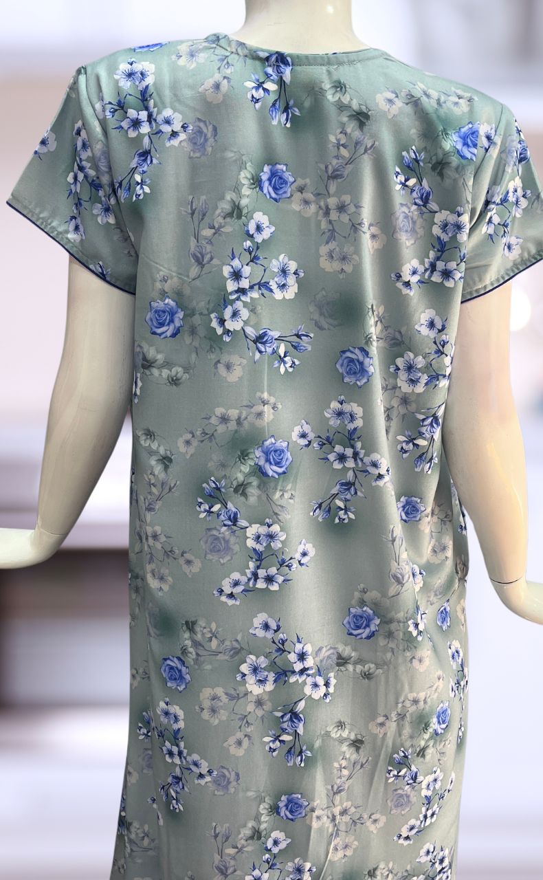 Blue Floral Spun Nighty. Flowy Spun Fabric | Laces and Frills - Laces and Frills