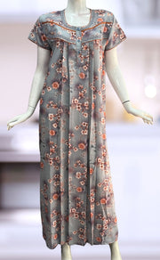 Grey/Peach Floral Spun Nighty. Flowy Spun Fabric | Laces and Frills - Laces and Frills