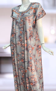 Grey/Peach Floral Spun Nighty. Flowy Spun Fabric | Laces and Frills - Laces and Frills