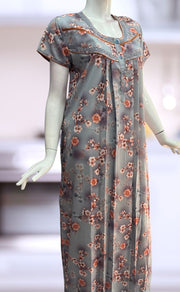 Grey/Peach Floral Spun Nighty. Flowy Spun Fabric | Laces and Frills - Laces and Frills