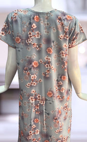 Grey/Peach Floral Spun Nighty. Flowy Spun Fabric | Laces and Frills - Laces and Frills