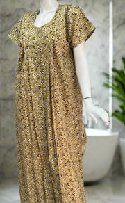 Beige/Brown Floral Full Open Pure Cotton Nighty. Pure Durable Cotton | Laces and Frills - Laces and Frills