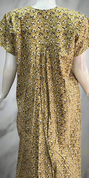 Beige/Brown Floral Full Open Pure Cotton Nighty. Pure Durable Cotton | Laces and Frills - Laces and Frills