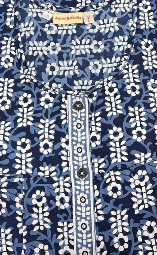 Blue/White Buds Full Open Pure Cotton Nighty. Pure Durable Cotton | Laces and Frills - Laces and Frills