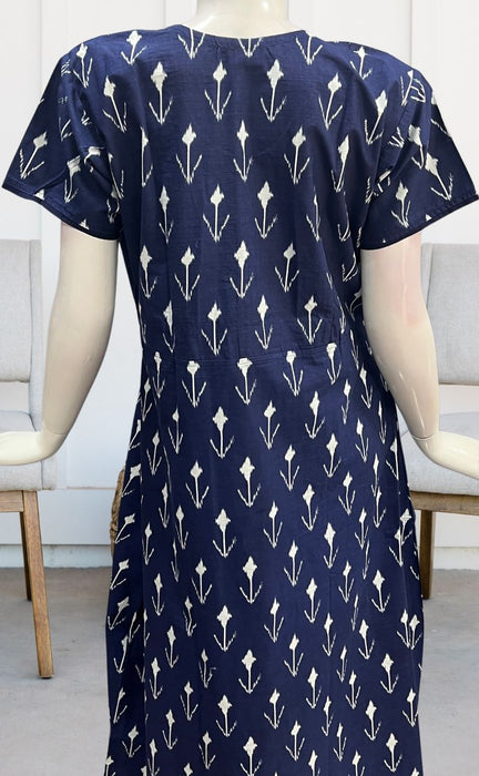 Navy Blue Floral Pure Cotton Nighty. Pure Durable Cotton | Laces and Frills - Laces and Frills
