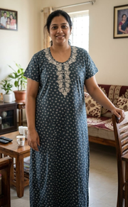 Grey Dots Pure Cotton Nighty. Pure Durable Cotton | Laces and Frills - Laces and Frills