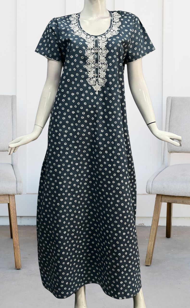 Grey Dots Pure Cotton Nighty. Pure Durable Cotton | Laces and Frills - Laces and Frills
