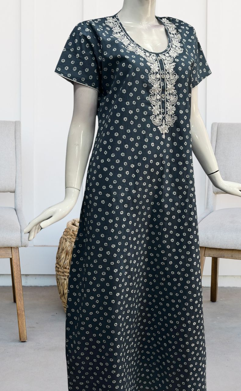 Grey Dots Pure Cotton Nighty. Pure Durable Cotton | Laces and Frills - Laces and Frills