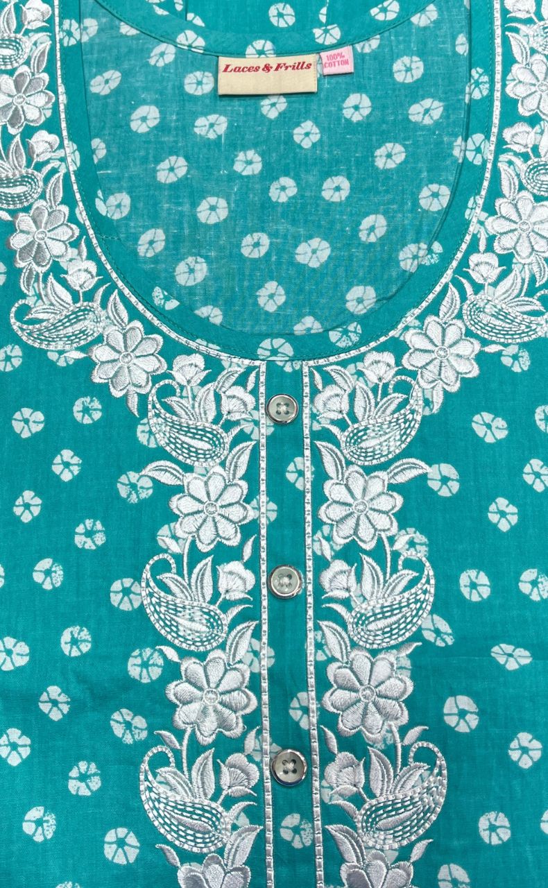 Sea Green Dots Pure Cotton Nighty. Pure Durable Cotton | Laces and Frills - Laces and Frills
