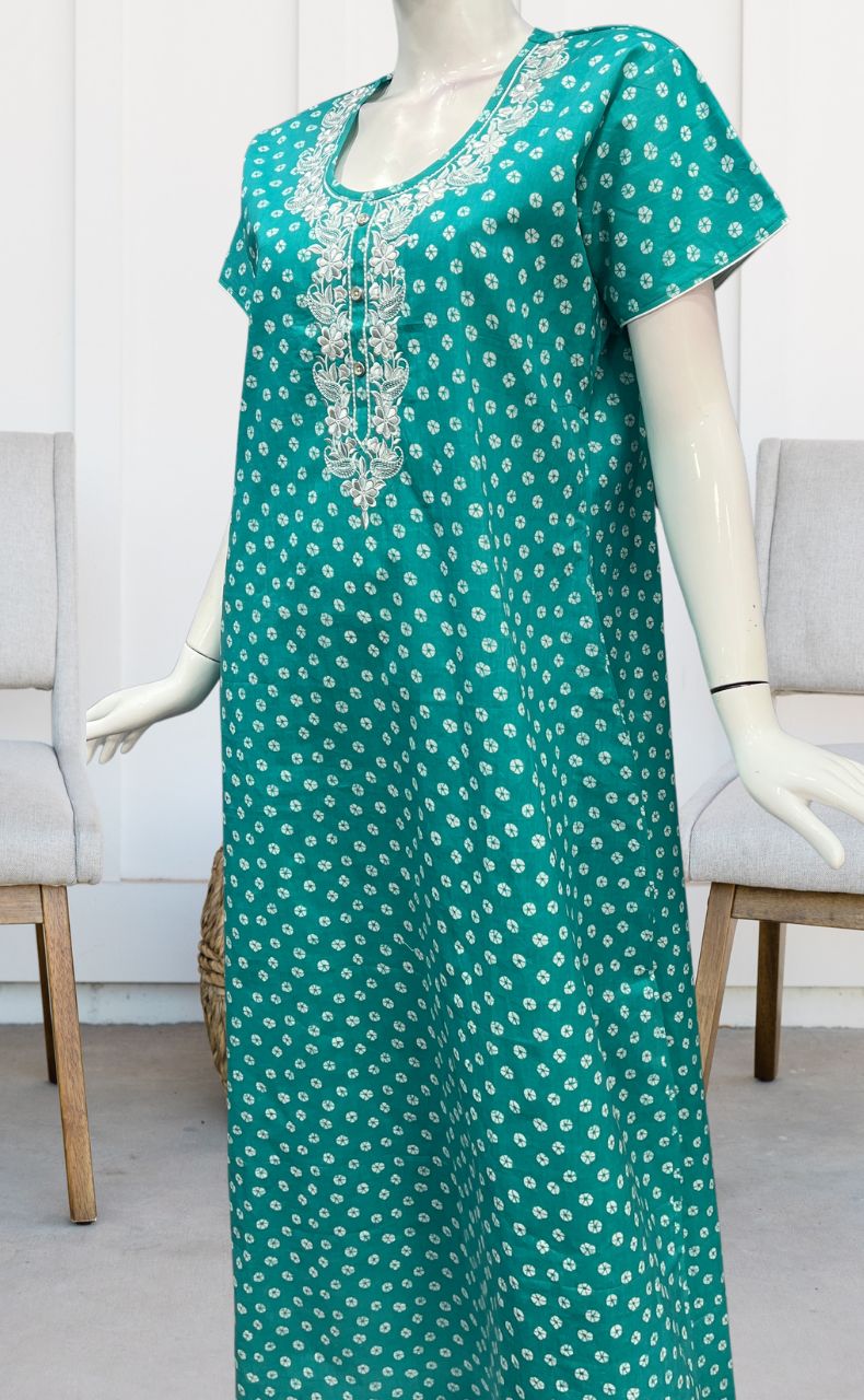 Sea Green Dots Pure Cotton Nighty. Pure Durable Cotton | Laces and Frills - Laces and Frills