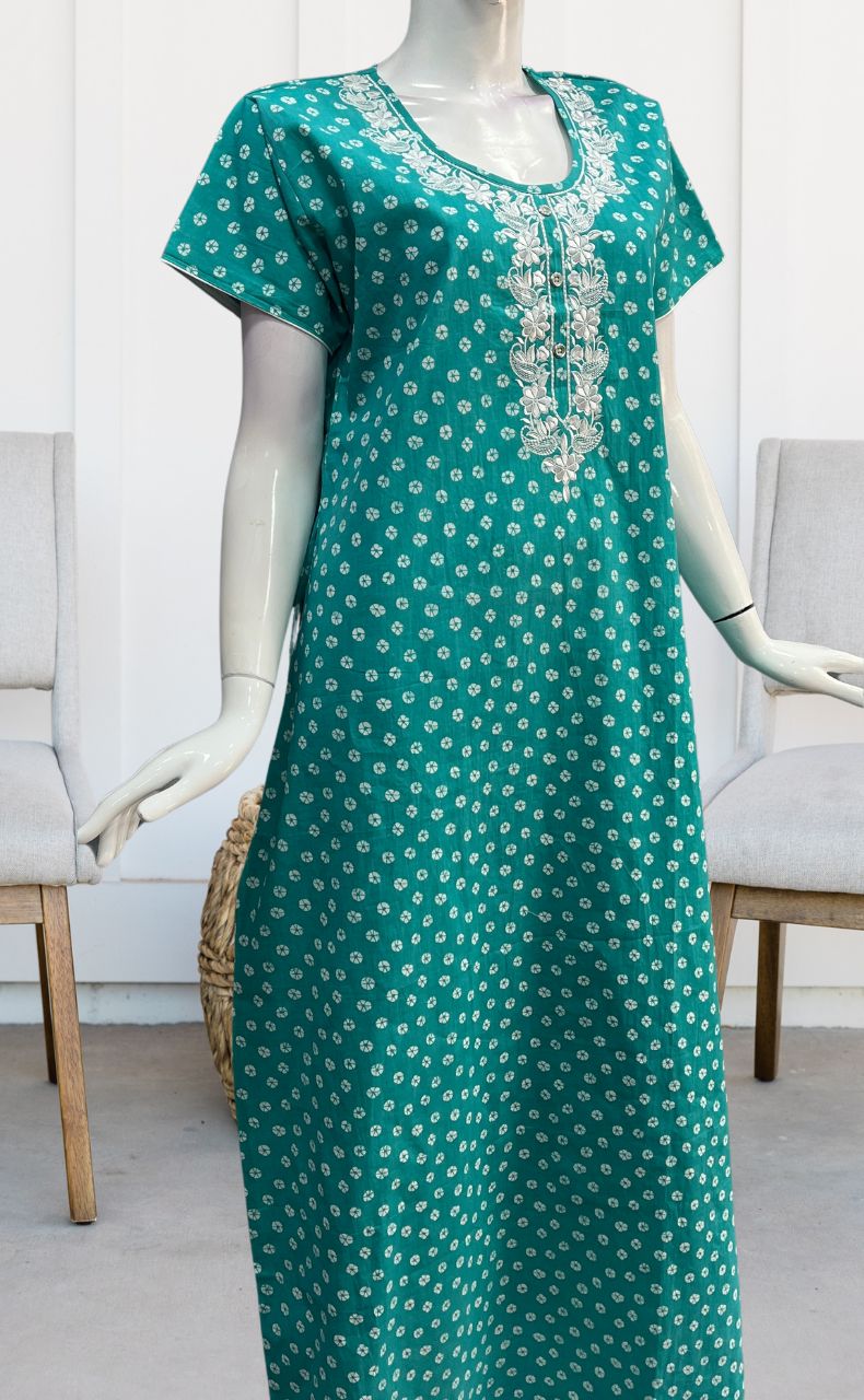 Sea Green Dots Pure Cotton Nighty. Pure Durable Cotton | Laces and Frills - Laces and Frills