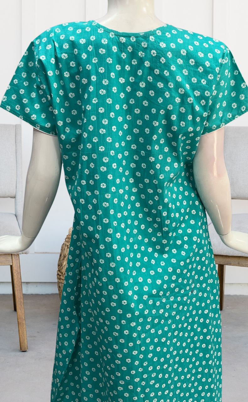 Sea Green Dots Pure Cotton Nighty. Pure Durable Cotton | Laces and Frills - Laces and Frills