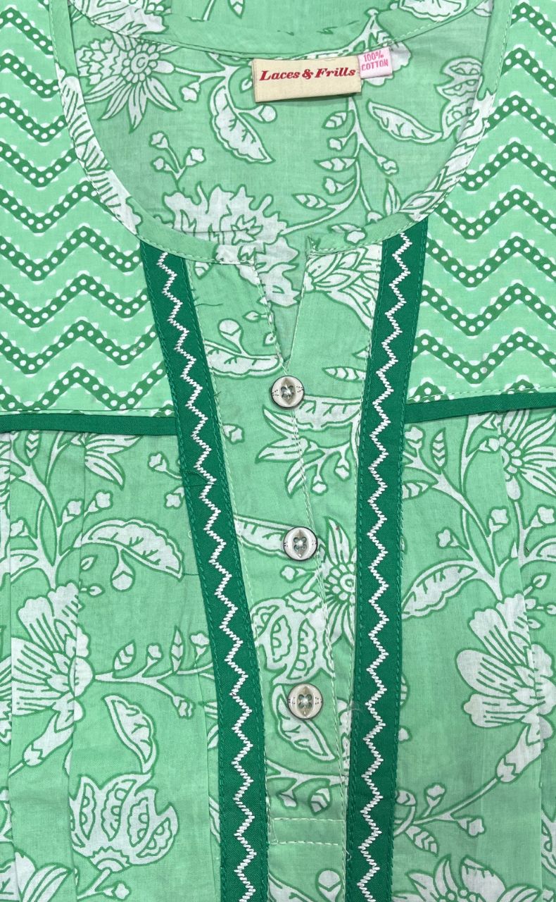 Green Garden Pure Cotton Nighty. Pure Durable Cotton | Laces and Frills - Laces and Frills