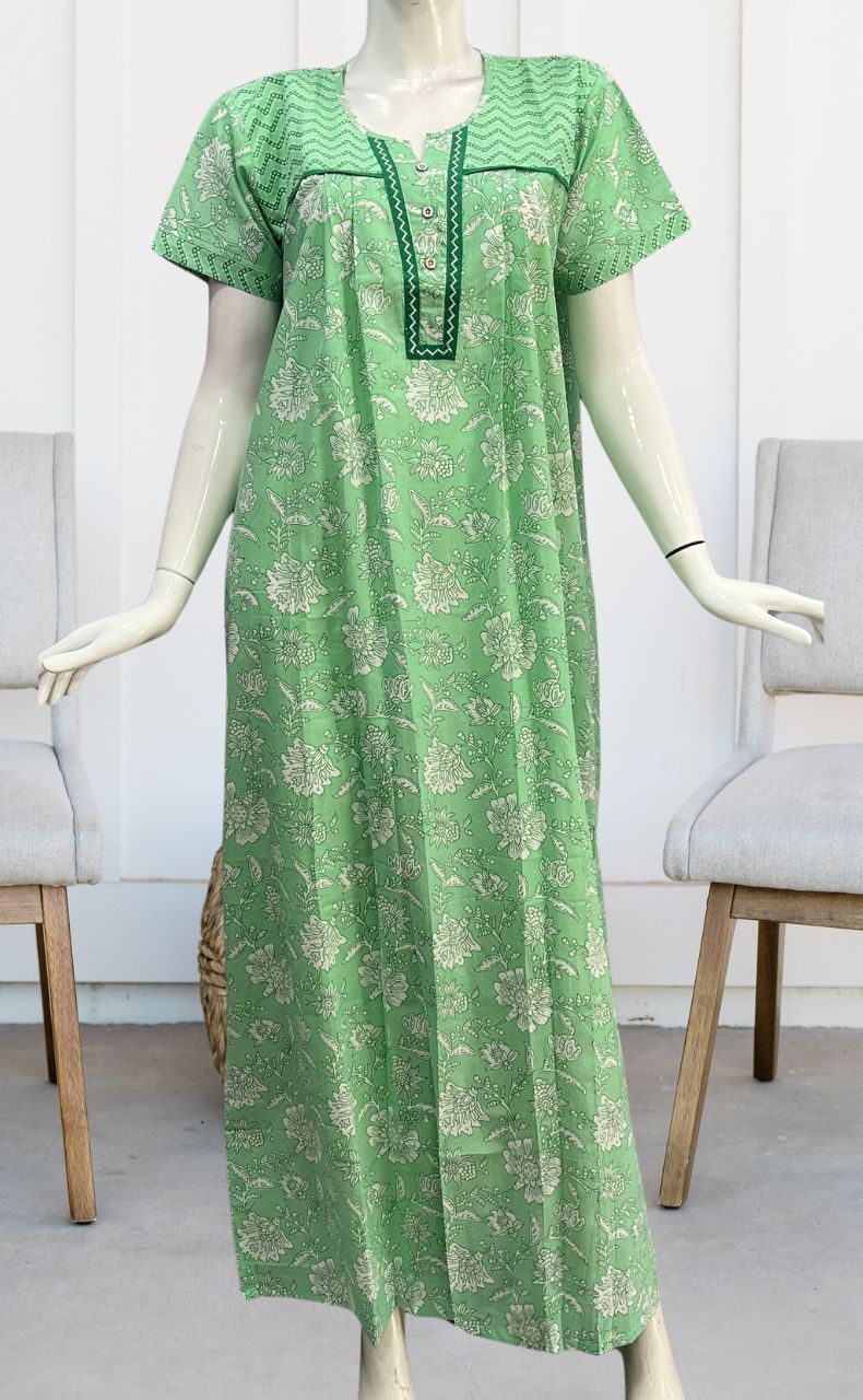 Green Garden Pure Cotton Nighty. Pure Durable Cotton | Laces and Frills - Laces and Frills