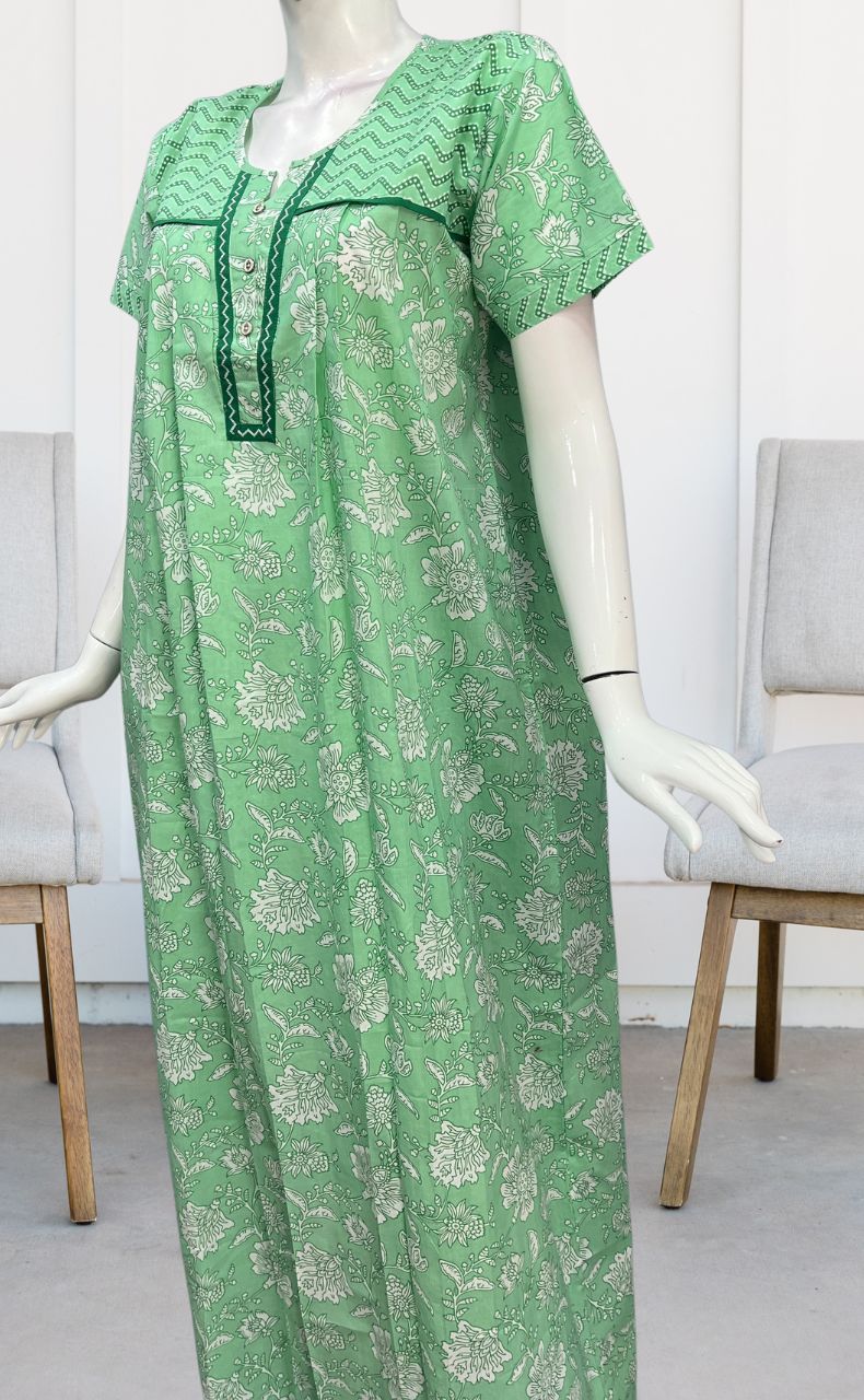 Green Garden Pure Cotton Nighty. Pure Durable Cotton | Laces and Frills - Laces and Frills