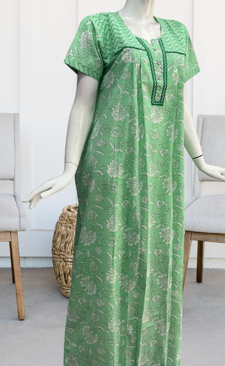Green Garden Pure Cotton Nighty. Pure Durable Cotton | Laces and Frills - Laces and Frills