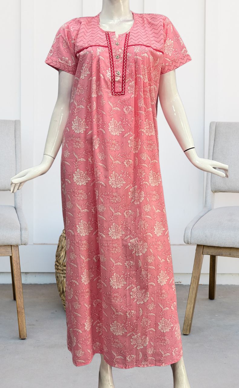 Pink Garden Pure Cotton Nighty. Pure Durable Cotton | Laces and Frills - Laces and Frills