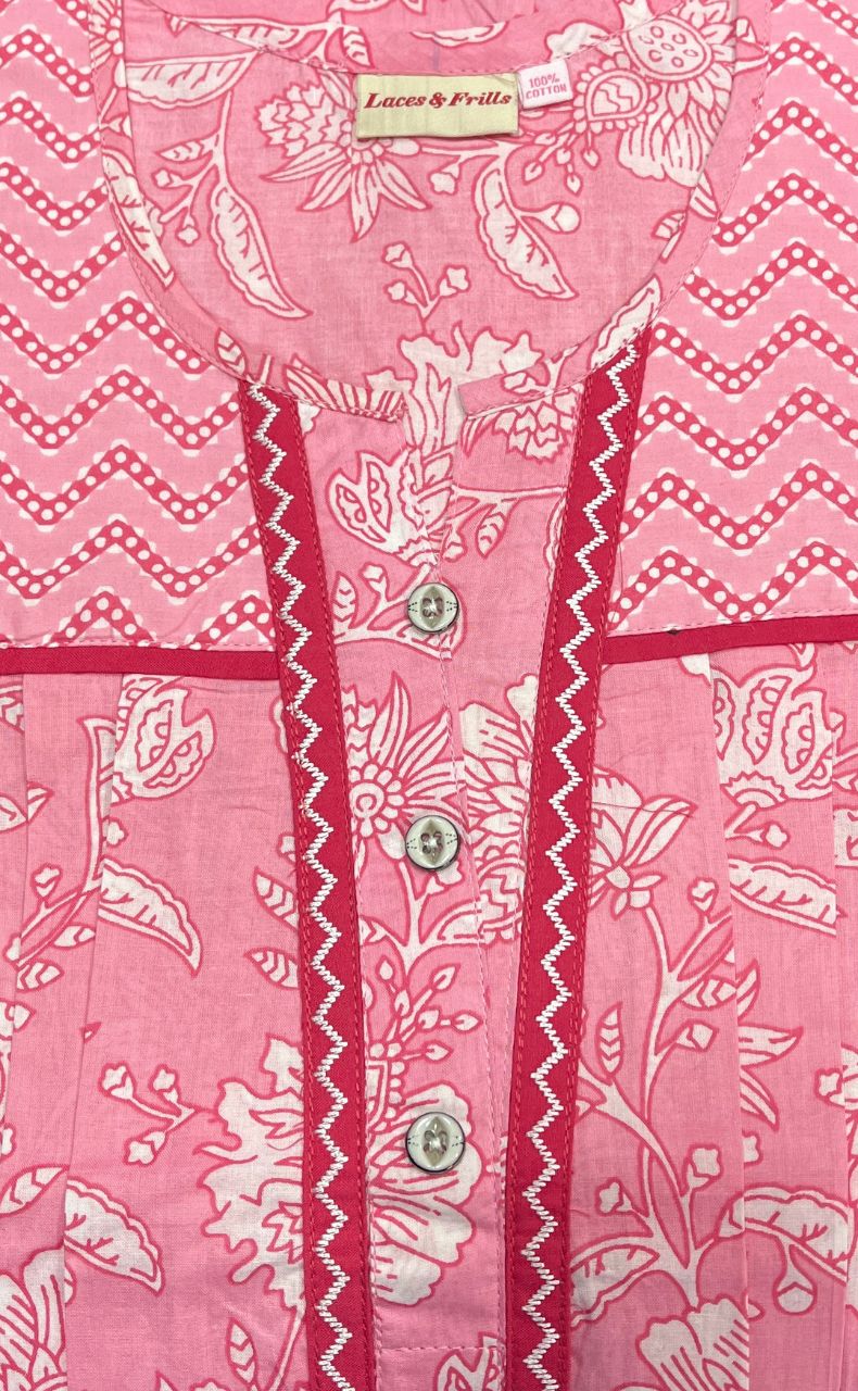 Pink Garden Pure Cotton Nighty. Pure Durable Cotton | Laces and Frills - Laces and Frills