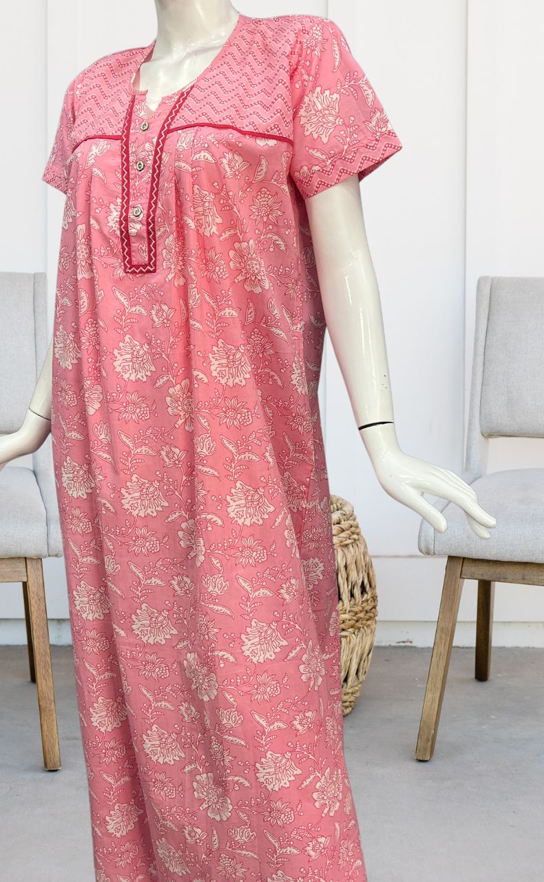 Pink Garden Pure Cotton Nighty. Pure Durable Cotton | Laces and Frills - Laces and Frills