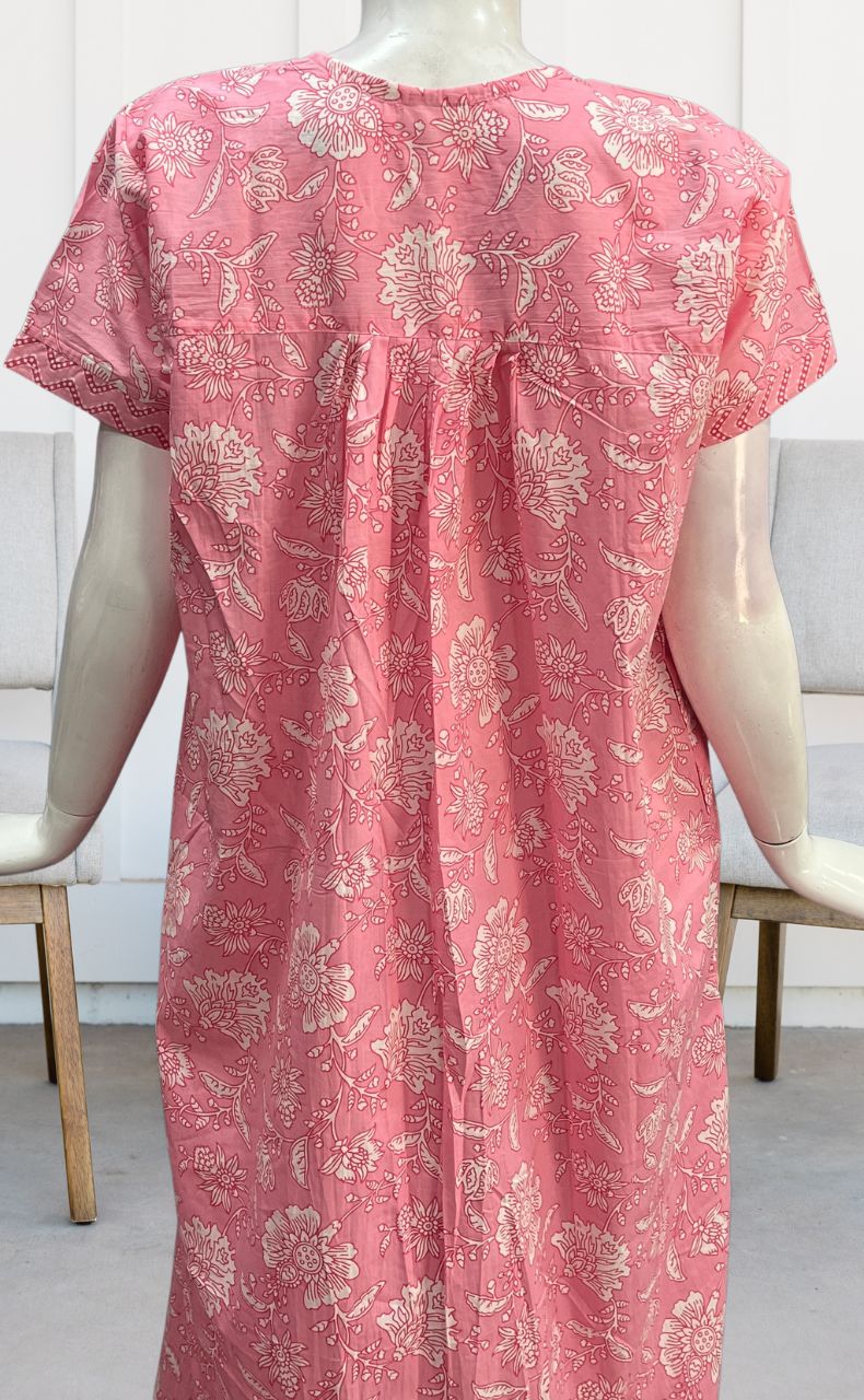 Pink Garden Pure Cotton Nighty. Pure Durable Cotton | Laces and Frills - Laces and Frills
