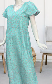 Sea Green Tiny Floral Pure Cotton Nighty. Pure Durable Cotton | Laces and Frills - Laces and Frills