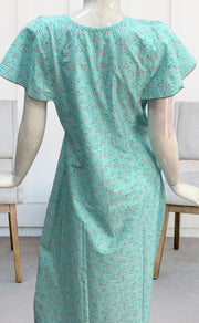Sea Green Tiny Floral Pure Cotton Nighty. Pure Durable Cotton | Laces and Frills - Laces and Frills