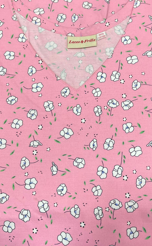 Pink Tiny Floral Pure Cotton Nighty. Pure Durable Cotton | Laces and Frills - Laces and Frills