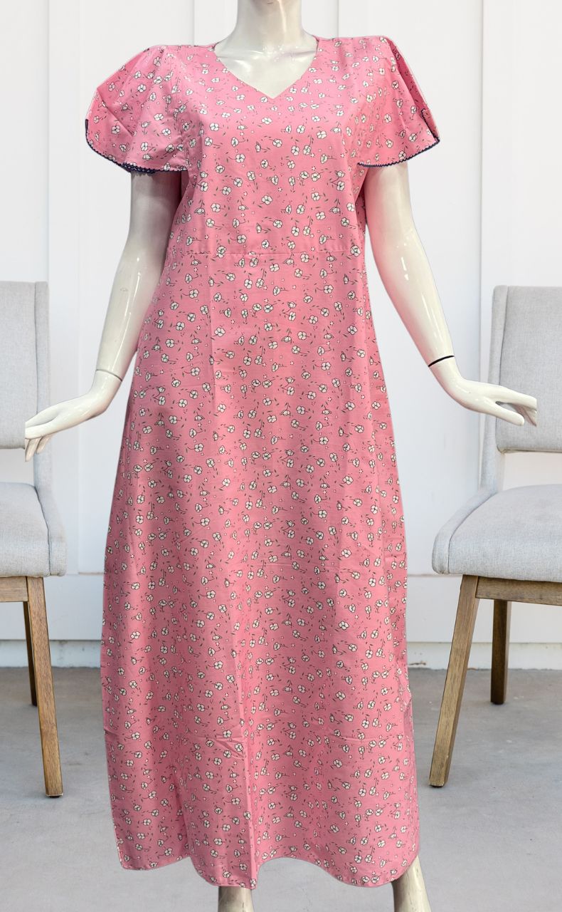 Pink Tiny Floral Pure Cotton Nighty. Pure Durable Cotton | Laces and Frills - Laces and Frills
