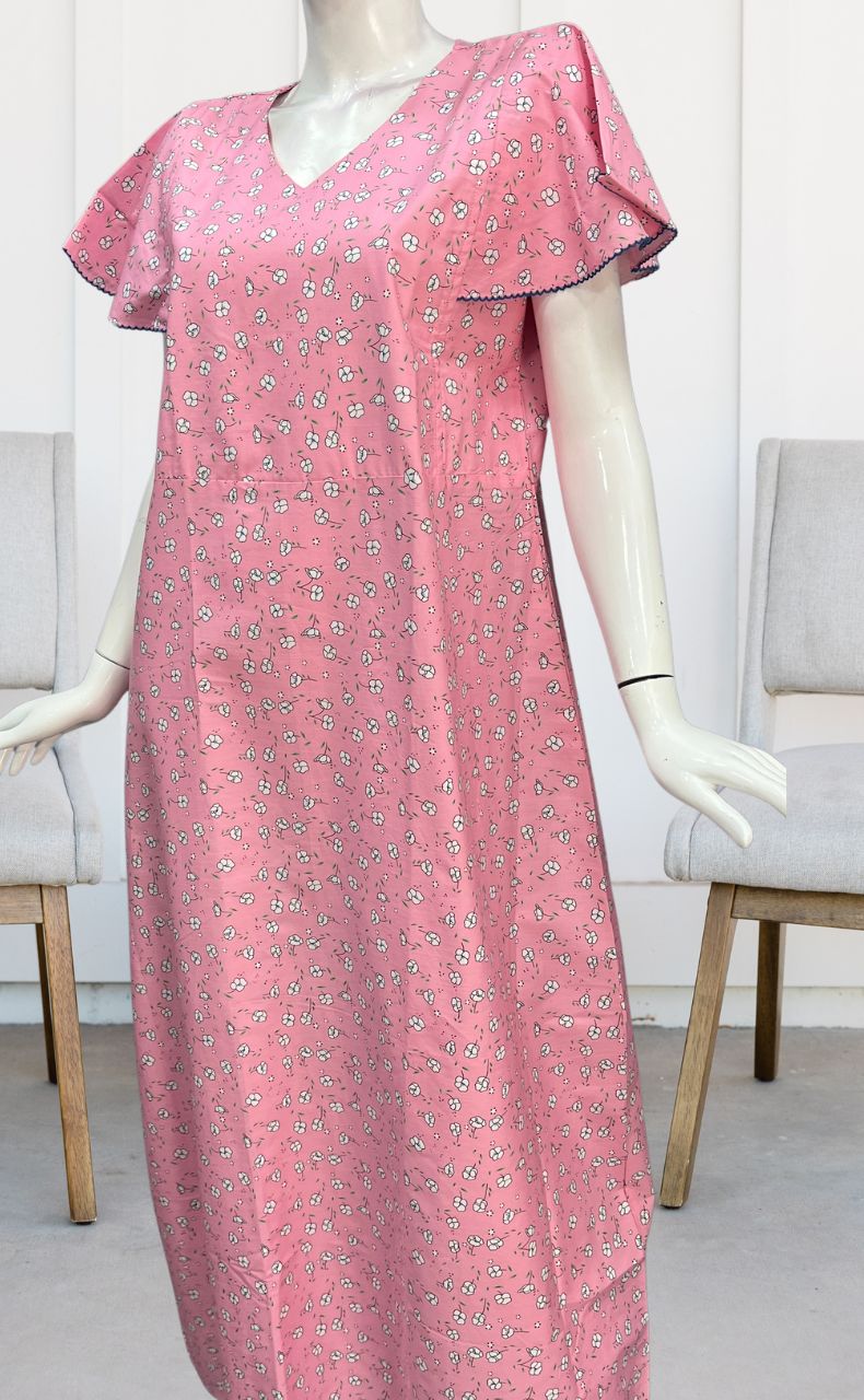 Pink Tiny Floral Pure Cotton Nighty. Pure Durable Cotton | Laces and Frills - Laces and Frills