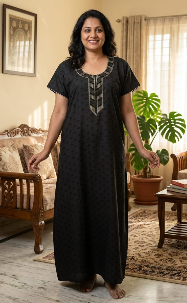 Grey Abstract Soft Cotton Nighty. Soft Breathable Fabric | Laces and Frills
