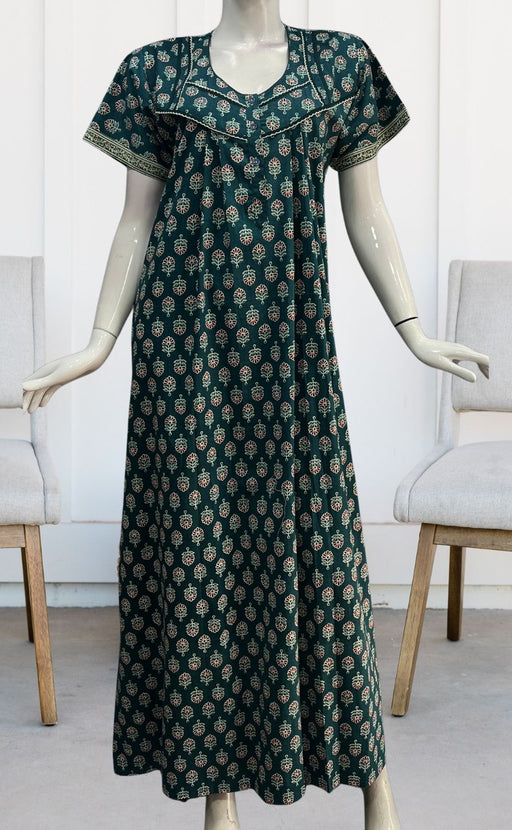 Teal Blue/Maroon Tiny Floral Pure Cotton Nighty. Pure Durable Cotton | Laces and Frills - Laces and Frills