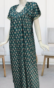 Teal Blue/Maroon Tiny Floral Pure Cotton Nighty. Pure Durable Cotton | Laces and Frills - Laces and Frills