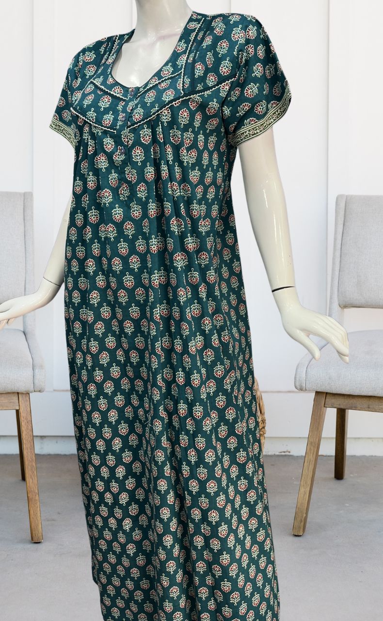 Teal Blue/Maroon Tiny Floral Pure Cotton Nighty. Pure Durable Cotton | Laces and Frills - Laces and Frills