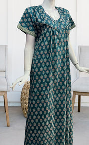 Teal Blue/Maroon Tiny Floral Pure Cotton Nighty. Pure Durable Cotton | Laces and Frills - Laces and Frills