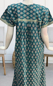 Teal Blue/Maroon Tiny Floral Pure Cotton Nighty. Pure Durable Cotton | Laces and Frills - Laces and Frills