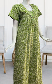 Off White/Green Garden Pure Cotton Nighty. Pure Durable Cotton | Laces and Frills - Laces and Frills
