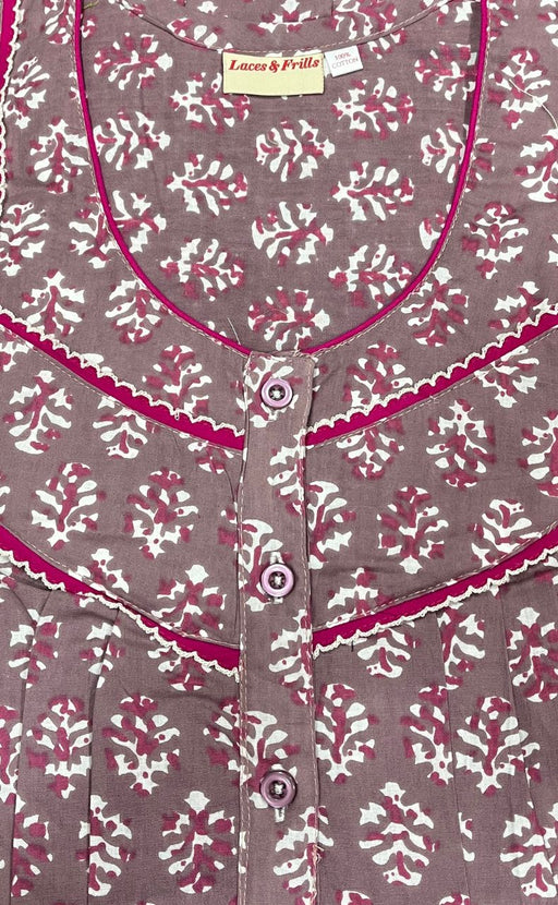 English Pink Floral Pure Cotton Nighty. Pure Durable Cotton | Laces and Frills - Laces and Frills