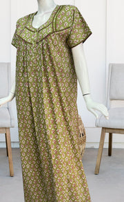 Green/Pink Floral Pure Cotton Nighty. Pure Durable Cotton | Laces and Frills - Laces and Frills