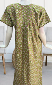 Green/Pink Floral Pure Cotton Nighty. Pure Durable Cotton | Laces and Frills - Laces and Frills
