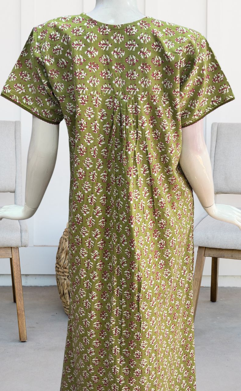 Green/Pink Floral Pure Cotton Nighty. Pure Durable Cotton | Laces and Frills - Laces and Frills