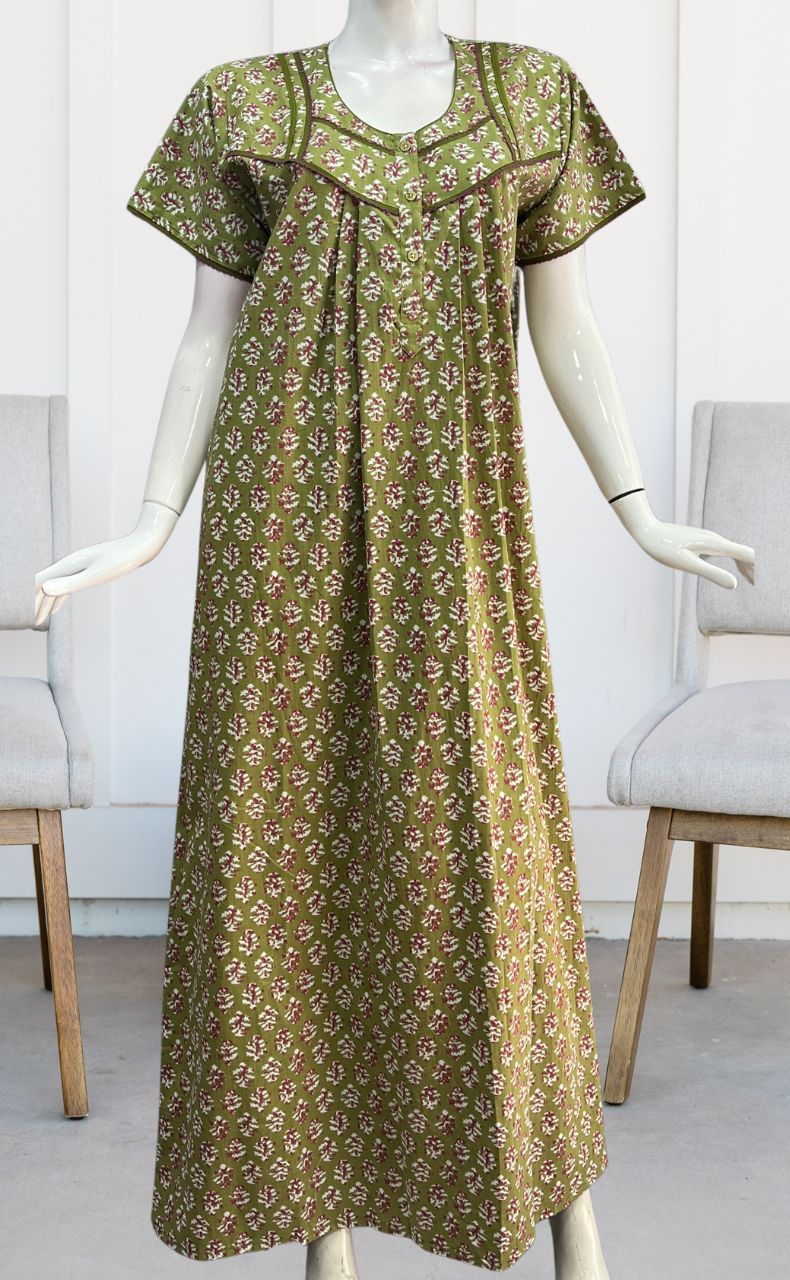 Jaipur Cotton Gown Best Brand Cotton Nighties Green/Pink Floral