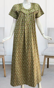 Green/Pink Floral Pure Cotton Nighty. Pure Durable Cotton | Laces and Frills - Laces and Frills