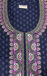 Navy Blue Embroidery Soft Cotton Nighty.Soft Breathable Fabric | Laces and Frills - Laces and Frills