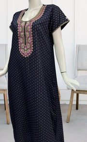 Navy Blue Embroidery Soft Cotton Nighty.Soft Breathable Fabric | Laces and Frills - Laces and Frills