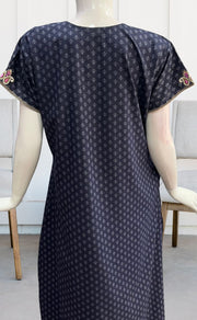 Navy Blue Embroidery Soft Cotton Nighty.Soft Breathable Fabric | Laces and Frills - Laces and Frills