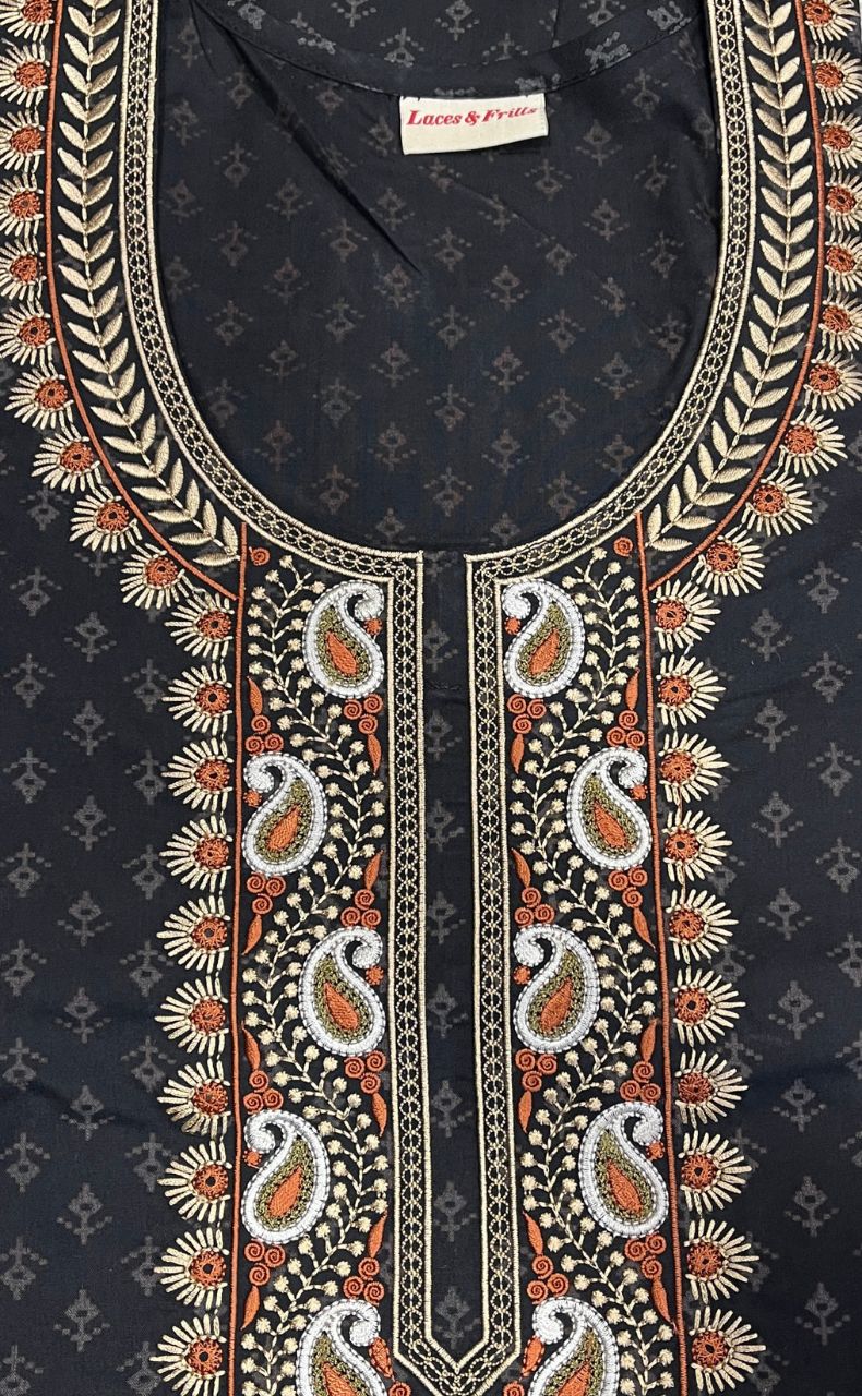 Black Embroidery Soft Cotton Nighty.Soft Breathable Fabric | Laces and Frills - Laces and Frills