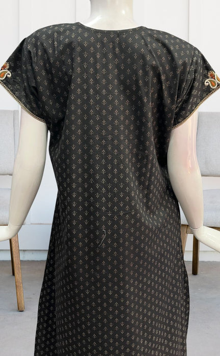 Black Embroidery Soft Cotton Nighty.Soft Breathable Fabric | Laces and Frills - Laces and Frills