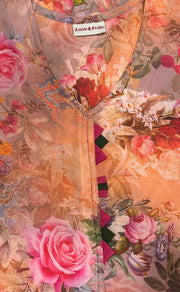 Orange/Pink Floral Garden Chiffon Nighty. Delicate Chiffon | Laces and Frills - Laces and Frills